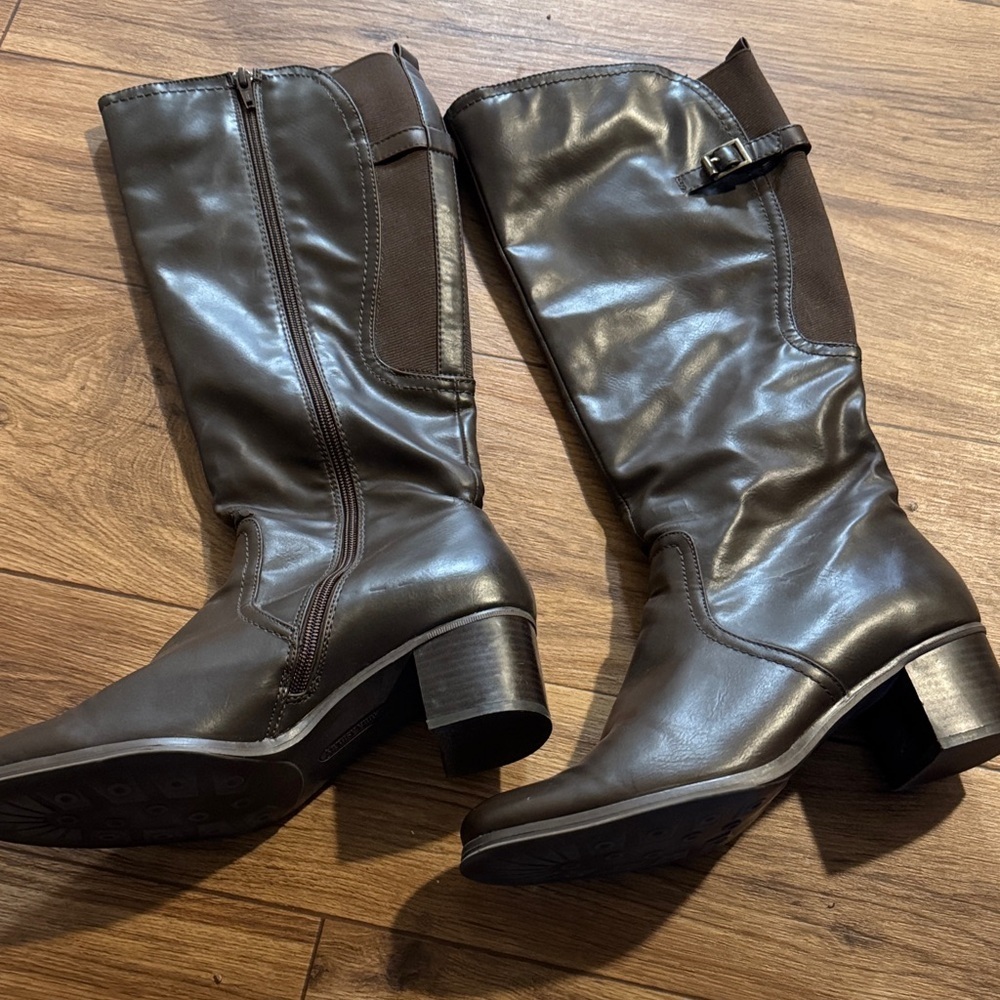 Laura Ashley Dark Brown Mid-Calf Heeled Leather Boots